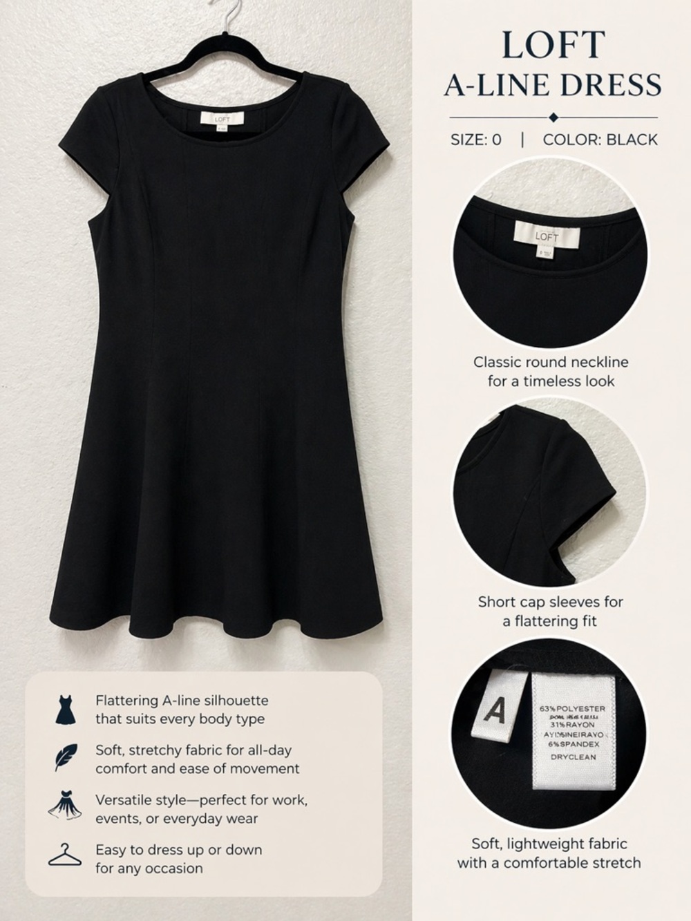 LOFT Black A-Line Kids Dress with Cap Sleeves